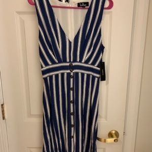 Lulus Blue-Striped Sleeveless Dress